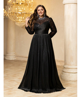 Robe de soirée/mariage formelle ajustée pour femme grande taille, col montant, manches à volants, ornée de strass faits main, effet lumineux