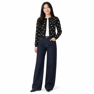 <span class=keywords><strong>Cardigan</strong></span> da Donna a Pois con Bottoni, <span class=keywords><strong>Nero</strong></span>, Corto, in Maglia con Puntini Bianchi OEM/ODM - Product Image 1