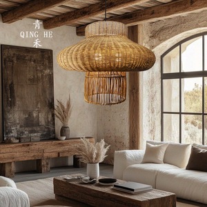 โคมไฟหวาย Qing He แบบแขวน E27 ทรงกลม สำหรับห้องนั่งเล่น ห้องน้ำชา ตกแต่งบ้าน - Product Image 2