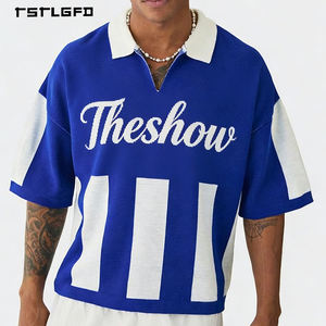 Premium Print Patchwork Polo Multi-Stripe Deconstructed shorts Sleeve Jersey <b>Tshirts</b> for men - Product Image 1