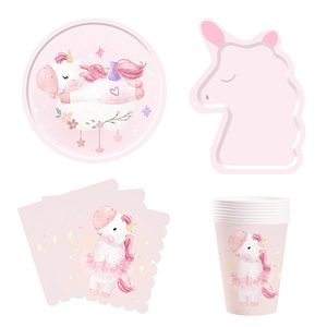 DAMAI Unicorn Birthday Party Supplies Pink <b>Disposable</b> Tableware Set <b>Plates</b> Cups Napkins Cutlery for Girls - Product Image 4