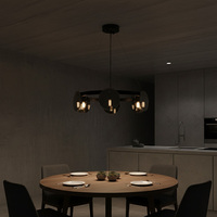 Lampu Chandelier LED Kaca Hitam Modern Seeky dengan Tinggi yang Dapat Disesuaikan dan Ukuran Sedang untuk Ruang Tamu/Ruang Makan