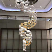 JYLIGHTING Lustre Moderne Doré et Blanc en Verre Cascade, Long et Luxueux, pour Îlot de Cuisine, Hôtel Jumeirah, Décoration Intérieure, Plafonnier LED