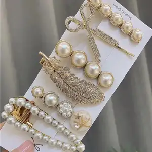 Forcina di piume semplice Set da 6 pezzi forcina di perle coreane ragazza Clip laterale frangia Clip Card accessori per capelli da donna di tendenza