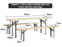 Ensemble table et banc pliants en bois de sapin massif poli et lisse, avec pieds en métal robustes et bords arrondis, pour jardin, terrasse, fête, repas en plein air