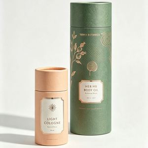 LNMEA Botanica Vanilla Green Parfum <b>Corrugated</b> <b>Paper</b> Tube Packaging Embossed Gold Foil Design Recyclable Craft <b>Paper</b> Cylinder - Product Image 3