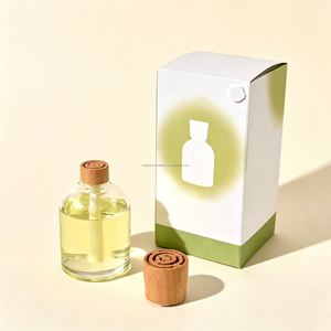 Bouteille diffuseur de parfum en verre transparent de 150 ml avec bouchon en bois de hêtre en spirale, récipient diffuseur d'arômes rond vide pour la maison/la voiture - Product Image 5