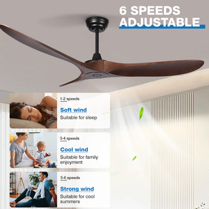 Nuevo diseño de cuerpo de metal, 3 aspas de hoja de goma, 60 pulgadas, 6 velocidades, elección, dormitorio interior, ventilador de techo con Control remoto silencioso - Product Image 2