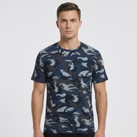 T-shirt d'entraînement à manches courtes pour homme, col rond, coupe ajustée, design OEM, impression camouflage, tissu élastique de haute qualité, logo personnalisé