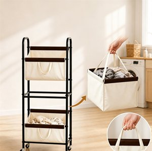 GREENSIDE Estante Móvil de Una Sola Capa Estilo Vintage de Cáñamo para Almacenamiento Clasificado, con Bolsas de Tela Desmontables y Ruedas, para Detrás de Puertas/en Paredes - Product Image 3