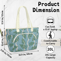 Sac de plage imperméable multifonctionnel avec poignée souple et impression personnalisée de fougère bleue hawaïenne, sac de shopping à fermeture éclair