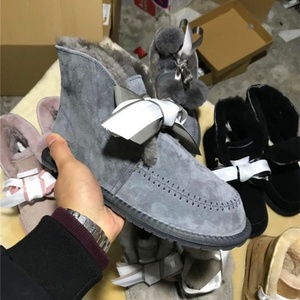 Cross-Border New Sheepskin Fur Integrated Fashion Pom Pom Bow Lace-Up Multi-Wear Thin Sole Warm Ankle Snow <b>Boots</b> - Product Image 5