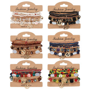 Fashion Jewelry <b>Sets</b> Women's Beaded <b>Bracelets</b> 6Pcs Bohemian Style Heart Charm Crystal Rhinestone Gift <b>Set</b> Made In China - Product Image 1