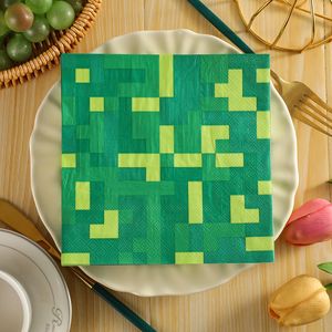 Custom Printed Napkins Square Disposable Party <b>Tissues</b> Birthday Tableware 330mm Green Pixel Design 20 Sheets Per Pack - Product Image 3