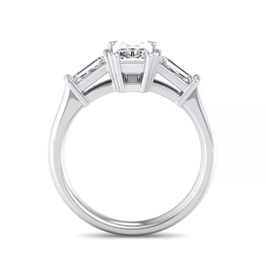 Modern Three Stone <b>Ring</b> Solid 18K White Gold IGI Certified Radiant Cut Lab Grown Diamond Accented by Straight Baguettes Unisex - Product Image 3