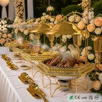 Juego de Platos para Buffet con Rejilla Hexagonal Dorada para Bodas y Fiestas, Platos de Lujo para Servir en Eventos de Gala y Catering