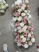 Centre de table personnalisé en fleurs artificielles en soie, décoration de table de mariage moderne, chemins de table de haute qualité, longueur 50 cm, boule florale blanche et rouge