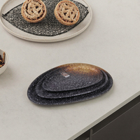 Plaques plates ovales en mélamine noire, pour restaurant japonais, bon marché, vente en gros, collection