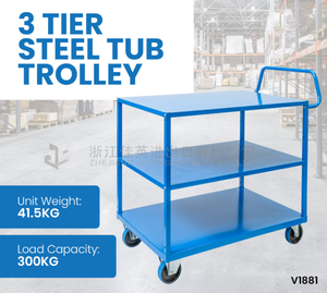 प्रबलित अलमारियों और चिकनी-रोलिंग कैस्टर के साथ लोड-असर 3-टियर स्टील स्टोरेज ट्रॉली - Product Image 2