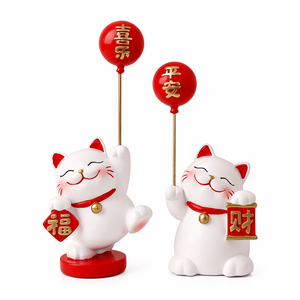 Juego de Figuras de Gato de la Suerte Hechas a Mano en Resina, Maneki Neko, Estatua de la Fortuna, la Riqueza y la Paz para el Año Nuevo Chino, Decoración para el Hogar y la Oficina, Regalo - Product Image 1