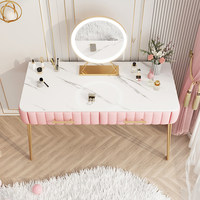 Table de toilette moderne de luxe de style nordique avec tiroirs de rangement et miroir de maquillage, cadre en métal