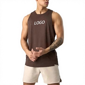 Men's Sleeveless Tank Top Solid Color O-Neck Breathable Polyester Casual Vest Front Logo Printing - Product Image 1