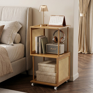 Mini Movable <b>Bedside</b> <b>Table</b> Wood Top Storage Nightstand With Wheels For <b>Small</b> Spaces - Product Image 1