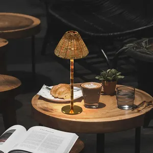 Bamboo lamp base new luxury aluminium rechargeable metal Lamp shade is replaceable cordless led table lamps