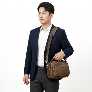 Sac messager de luxe en cuir véritable, léger, petit, avec fermeture éclair, poche durable, usage quotidien, toutes saisons, vintage, bandoulière - Product Image 3