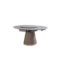 Table à manger extensible en pierre frittée blanche de luxe, pieds en bois, capacité 8-10 personnes, mobilier de salle à manger pour villa, hôtel, restaurant