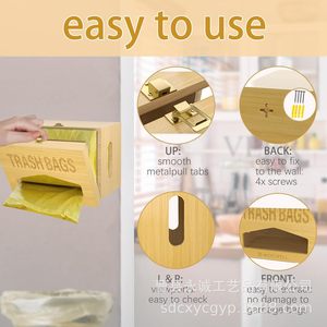 Wooden Trash Bag Holder Pull Out <b>Storage</b> <b>Box</b> For <b>Kitchen</b> Home Use Portable Organizer With Top Opening - Product Image 3