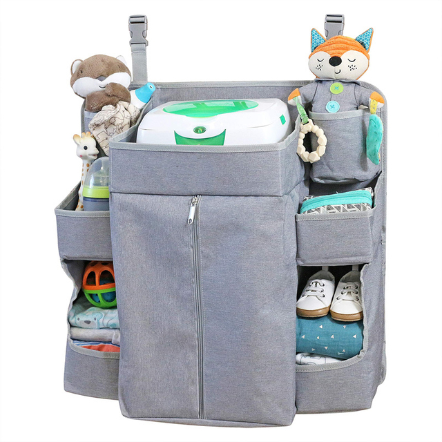 Premium Large Baby Diaper Caddy Expandable Hanging Diaper Organizer for Baby Essentials Adjustable Baby Crib Storage Organizer