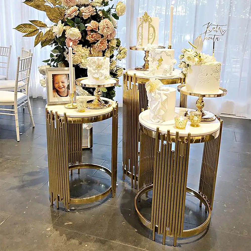 TP230010 3pcs/set New Metal Golden Cake Stand Set For Dessert Table Cake Plinth Stand Wedding Display Stand Stage Background