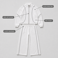 Ensemble de survêtement personnalisé pour homme, crème, haute qualité, col zippé, poches avant sur les manches, jambe large côtelée, taille élastique, pour la gym et les loisirs