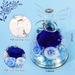 Rose éternelle préservée sous cloche en verre, motif ange, pour livraison express, pour Maman, roses véritables pour Grand-mère, Sœur, Épouse, Elle, de la part de sa fille - Product Image 2