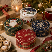 Caja Redonda de Metal para Galletas Navideñas, Estilo Vintage, Apta para Alimentos, Lata de Almacenamiento para Galletas, Dulces, Regalos Navideños