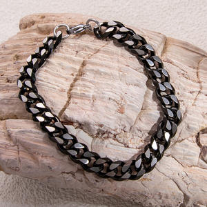 Men's <b>Titanium</b> Steel Cuban <b>Chain</b> Bracelet Black 18K Plated Fashion Jewelry For Everyday Wear - Product Image 2