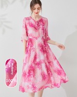 Robe longue décontractée en soie de mûrier 100% antistatique, imprimé floral romantique, coupe trapèze à volants, taille ample, idéale printemps-été