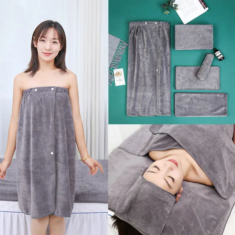 주문 로고는 5pcs 얼굴 연약한 온천장 목욕 포장 수건 피부 안락 microfiber 빠른 건조한 미장원 온천장 수건 세트를 인쇄했습니다