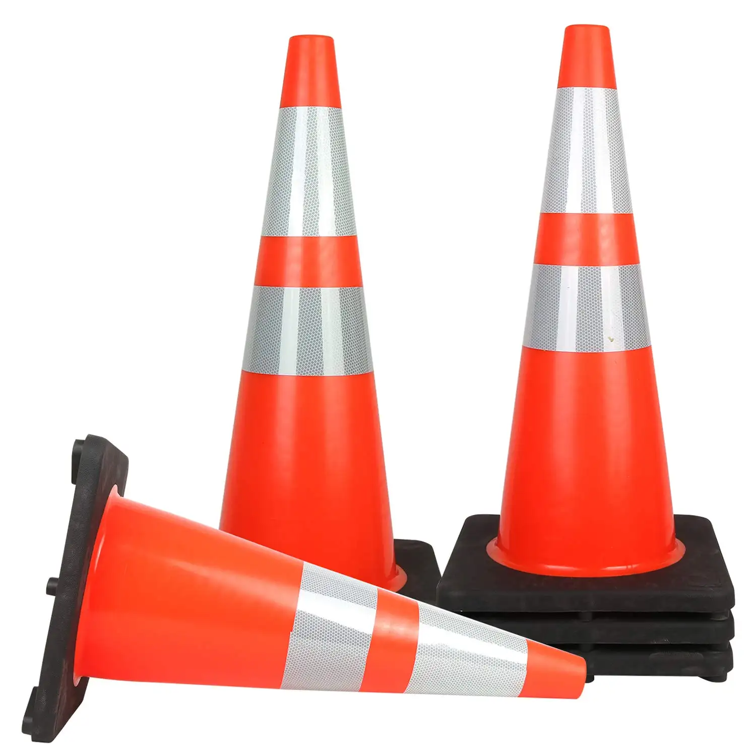 36'' height PVC traffic cone  water-resistant and durable Red body with bright reflective collars
