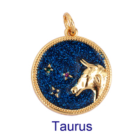 Zodiaque Horoscope Signe Médaillon Pendentif Réel 18K Plaqué Or Étincelle Astro Pièce pour Collier Bracelet Fabrication de Bijoux Fourniture L82