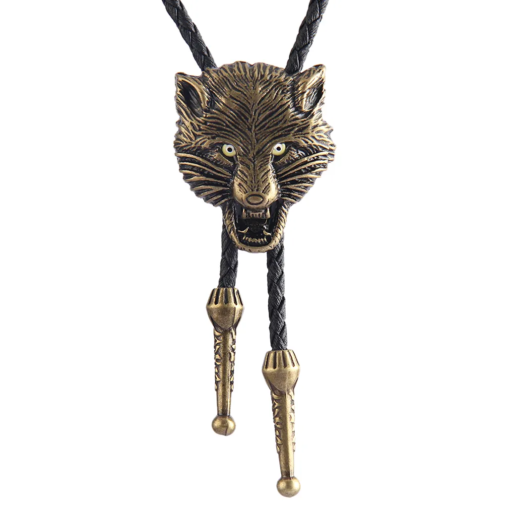 Creative fashion Euro American bolo Necklace Alloy wolf head jewelry accessories cowboy leather tie sweater chain