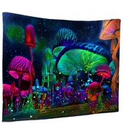 Tapisserie murale en polyester avec forêt de champignons néon lumineux, impression HD, résistante à la décoloration, légère, art mural OEM ODM