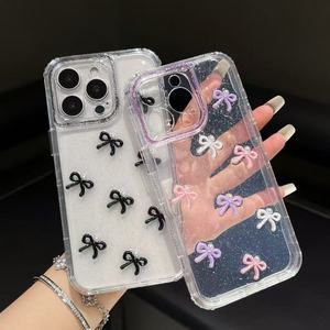 Funda Transparente para Teléfono con Lazo 3D y Purpurina, de TPU y PC, para 16/15/<span class=keywords><strong>14</strong></span>/13 <span class=keywords><strong>Pro</strong></span> <span class=keywords><strong>Max</strong></span>, con Marco de Cámara con Pedrería y Protección Antigolpes - Product Image 1