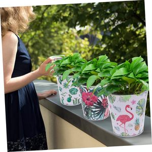 Metal Leaf <b>Printed</b> Round Bucket Planters for Gardening Versatile Plant Pots Stackable and Durable Material Galvanized Iron - Product Image 6