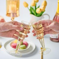 Gobelets jetables pour fête et mariage, 5 oz, en plastique, verres à vin, flûtes à champagne dorées scintillantes, gobelets à jus, gobelets à dessert