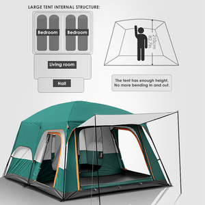 Grande tenda da campeggio a due stanze per famiglie impermeabile, facile da montare per esterni, escursioni, tenda da campeggio leggera Glamping - Product Image 4