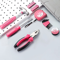 Ensemble d'outils de réparation domestique compact de 58 pièces, ensemble d'outils à main professionnels pour mécaniciens, boîte à outils rose