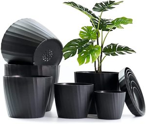 Plastic Planter Flower Pot Indoor Modern Decorative Plastic Pots for Plants with Drainage Hole and Tray