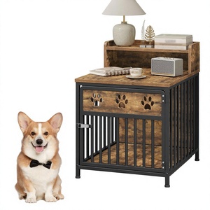 Table d'appoint en bois SENYU pour chien, cage verrouillable pour animaux de compagnie avec motif de patte, pour petits chiens, usage intérieur - Product Image 6